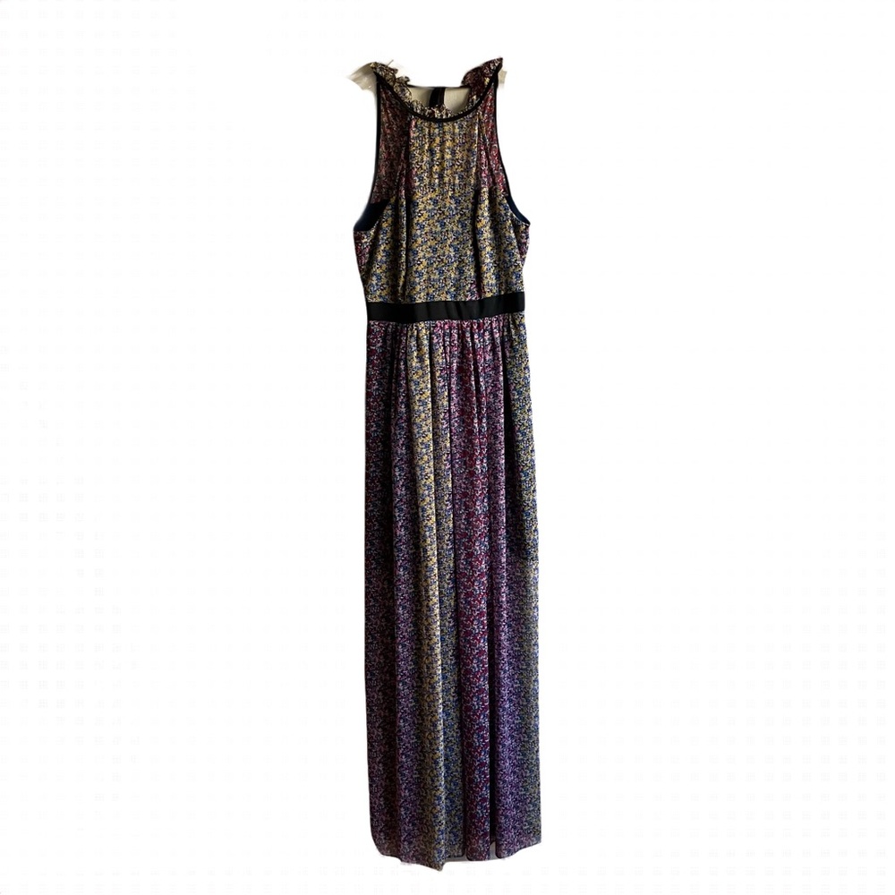 BCBGeneration Halter Maxi Dress Size 2 Chiffon Print Ruffle Formal Wedding Guest - Picture 4 of 12